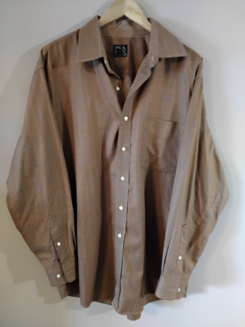Jos. A. Bank Brown Houndstooth Plaid Pattern Cotton Dress Shirt